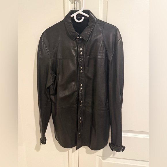 H& M Black Leather Button-Up Shirt - Picture 1 of 4